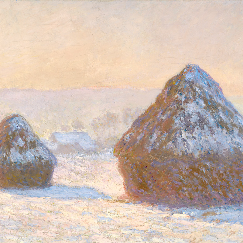 Wheatstacks, Snow Effect, Morning by Monet