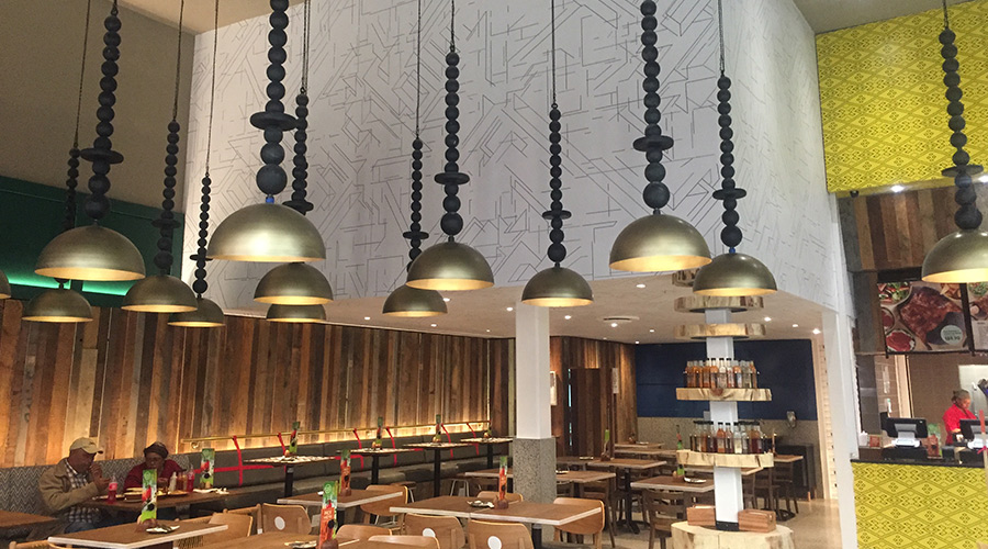repeat patterns in a morning eatery with light colour palette