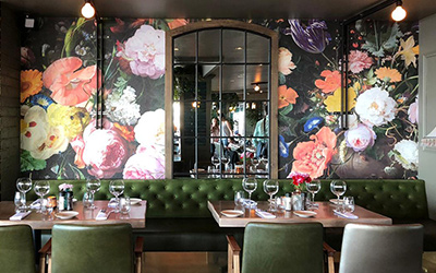 floral wallpaper in restaurant