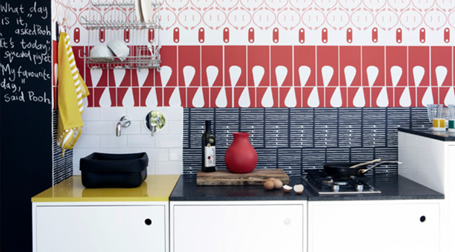 splashback with patterns and colours in kitchen as wallpaper