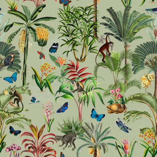 Alternative view of Monkeys and Butterflies in Jungle - Green