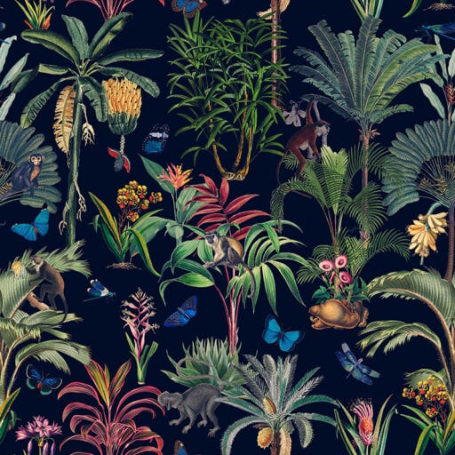 Alternative view of Monkeys and Butterflies in Jungle - Navy
