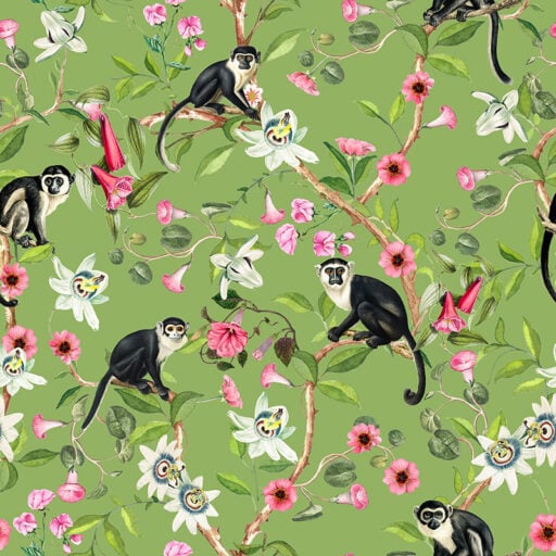 Alternative view of Monkeys and Lotus Flowers - Avocado