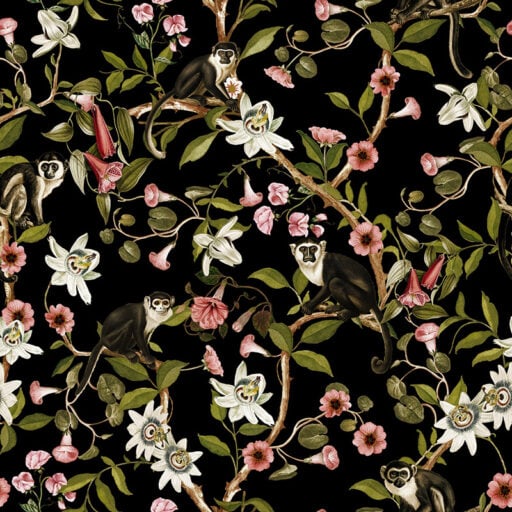 Alternative view of Monkeys and Lotus Flowers - Black