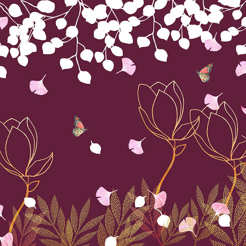 Magnolia Burgundy Mural - Image 2