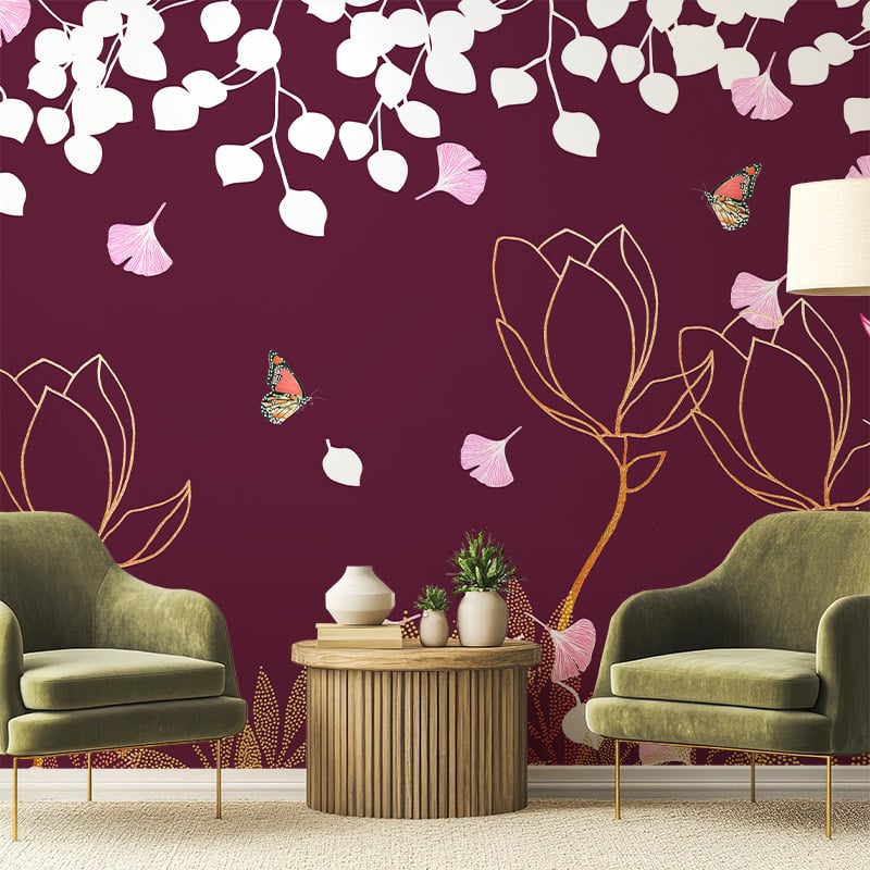 Magnolia Burgundy Mural