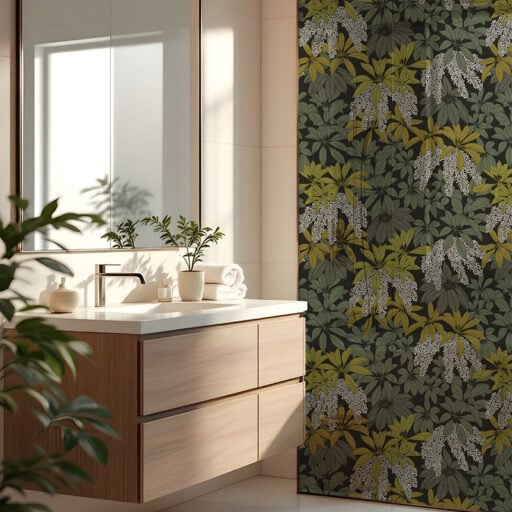 Parasol Leaves in Shade Shower Panel Vinyl (Glass not included)