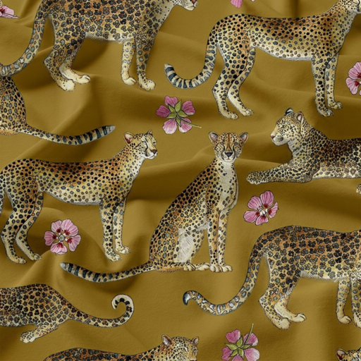 African Wild Cats on Chartreuse Fabric