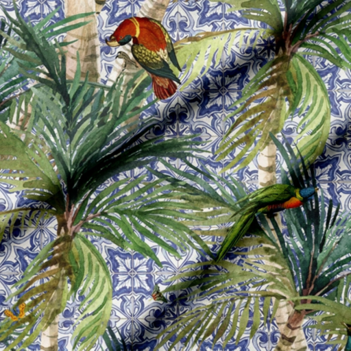Palm Delft Birds Fabric