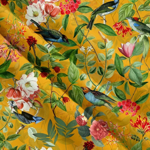 Vintage Sepia Bird and Flower Jungle – Amber Fabric