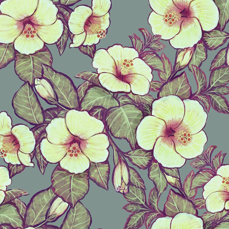 Hibiscus Heaven - Grey