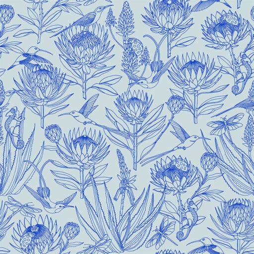 Bloom Essence Blue On Light Blue Wallpaper- ALS