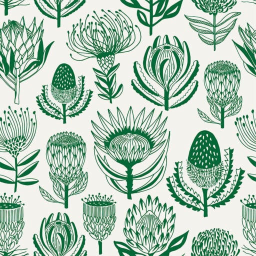 Floral Kingdom Green On White Wallpaper- ALS