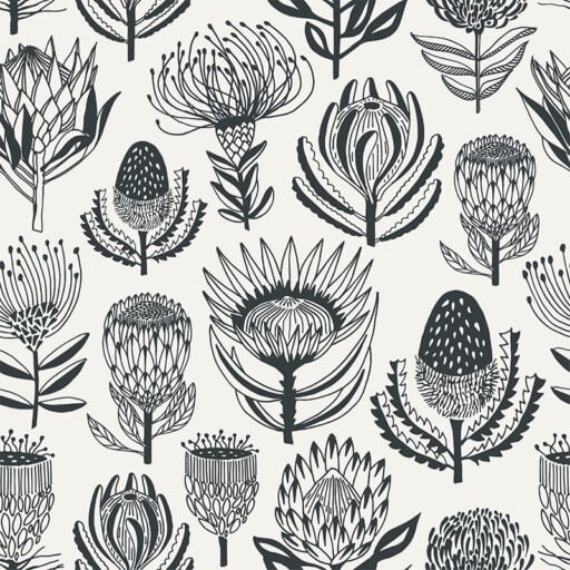 Floral Kingdom Grey on White Wallpaper- ALS