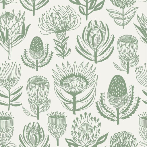 Floral Kingdom Sage on White Wallpaper- ALS