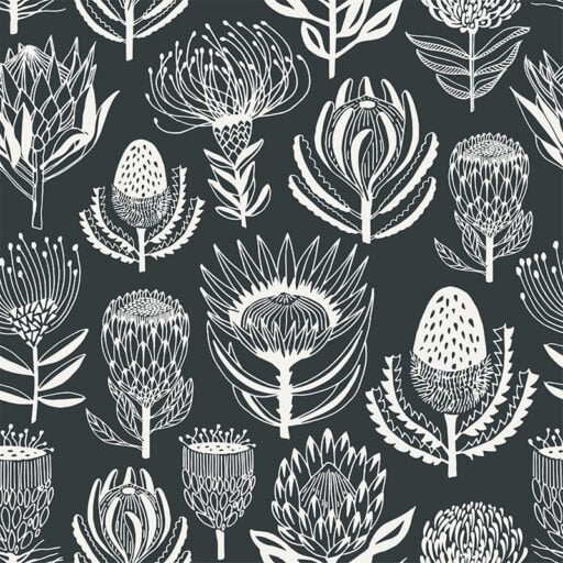 Floral Kingdom White on Grey- ALS