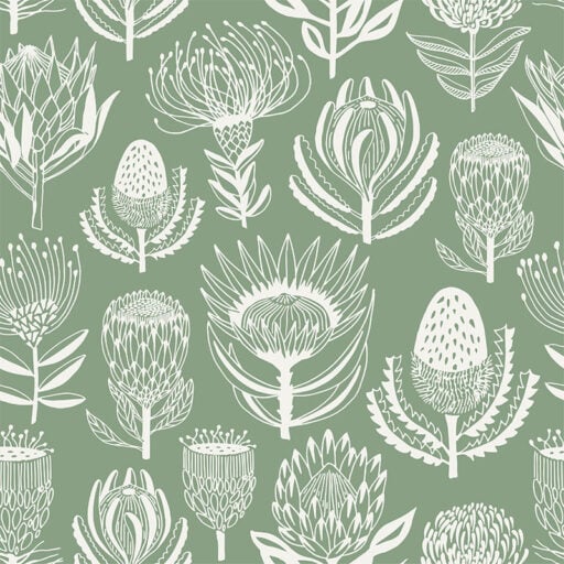 Floral Kingdom White on Sage Wallpaper- ALS